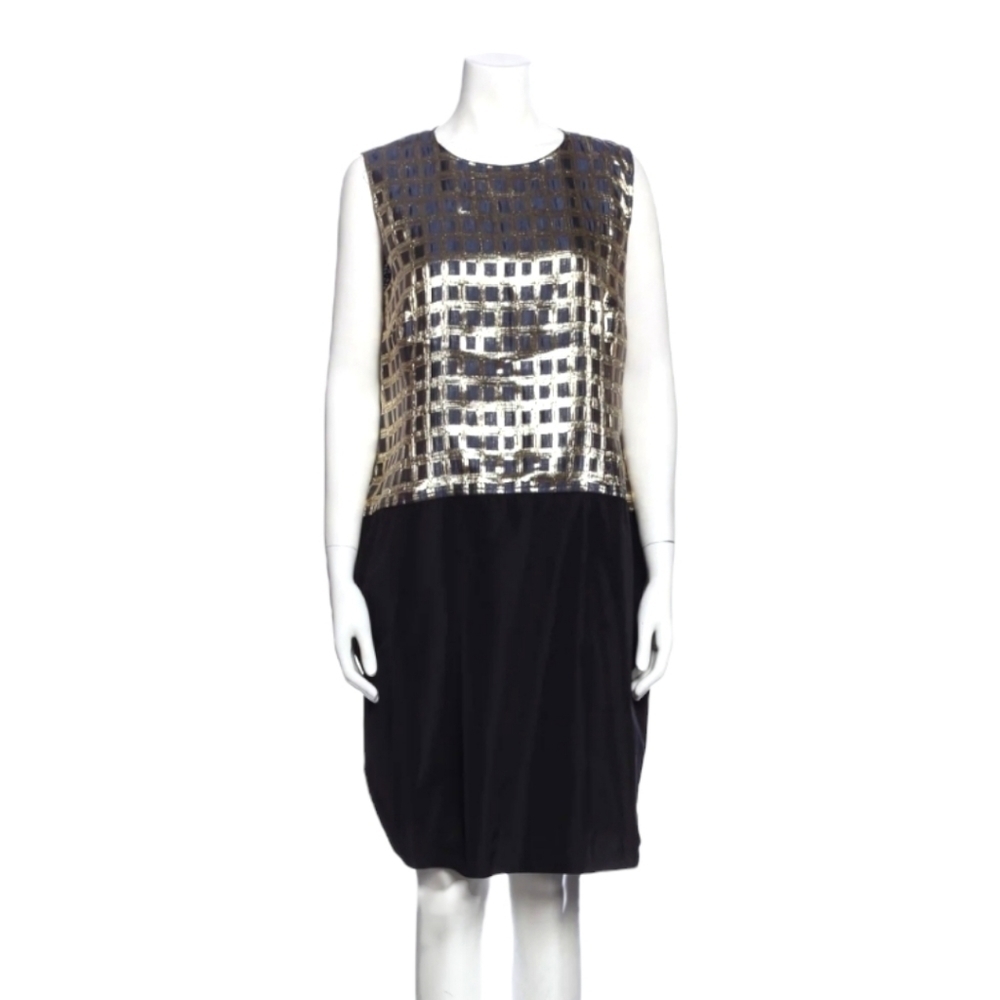 Max Mara Mixed Media Shimmery Gold & Navy Blue Dress